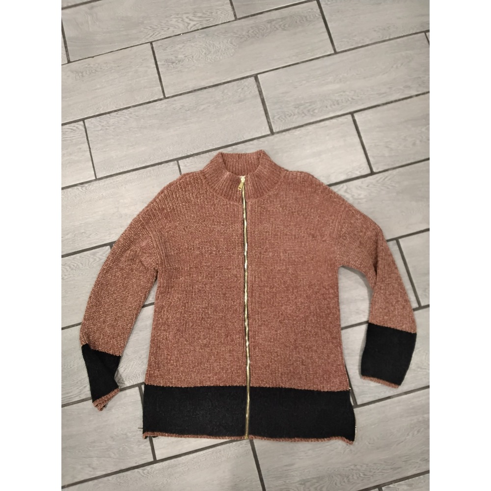 Cynthia Rowley Chenille Full Zip Cardigan Sweater Rose/Black – Women's Large
